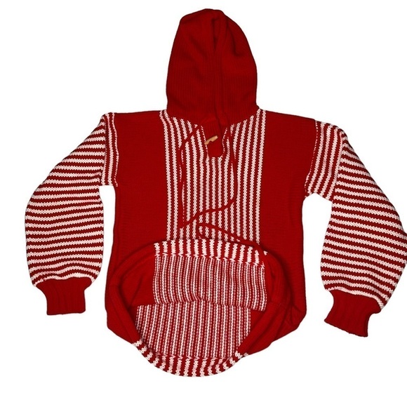 VINTAGE YOUNG STYLE Red White Striped Hooded Sweater Women's Size S/M EU 40/42 - Picture 14 of 17